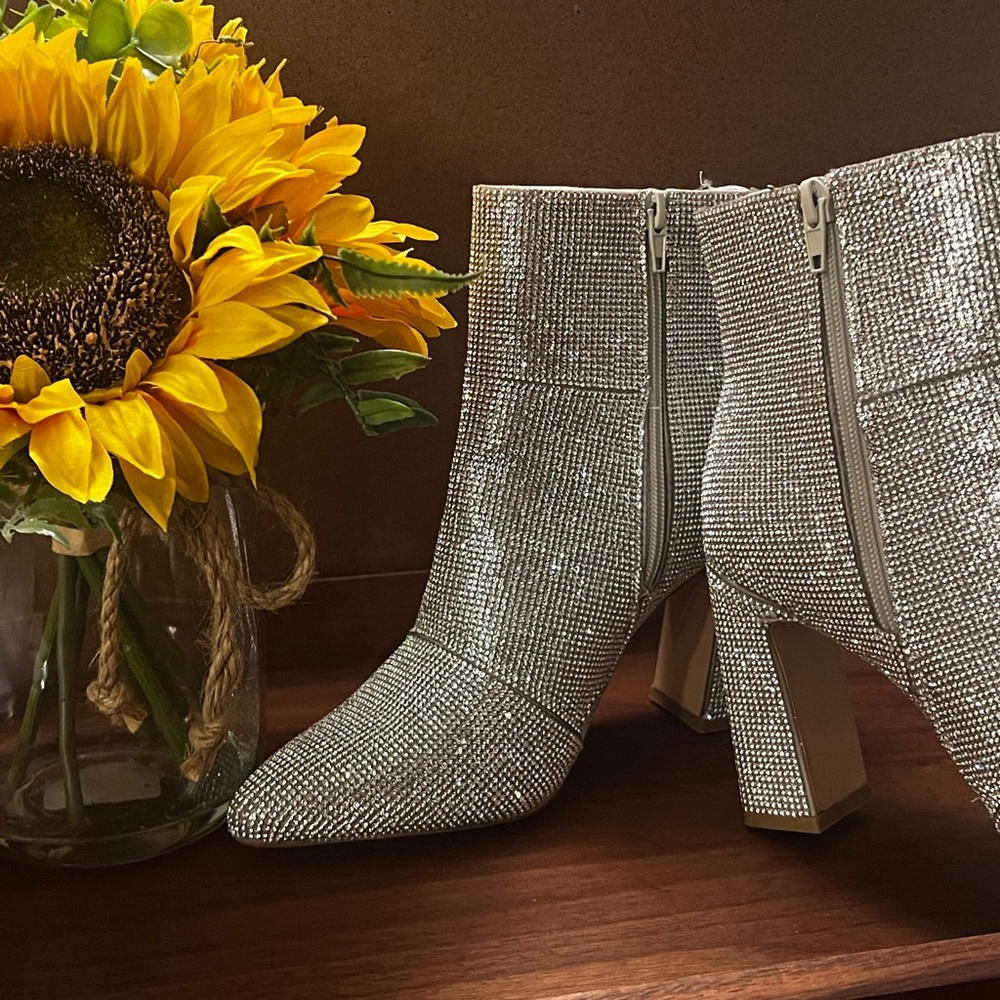 Madden Girl Sparkling Silver Heeled Boots